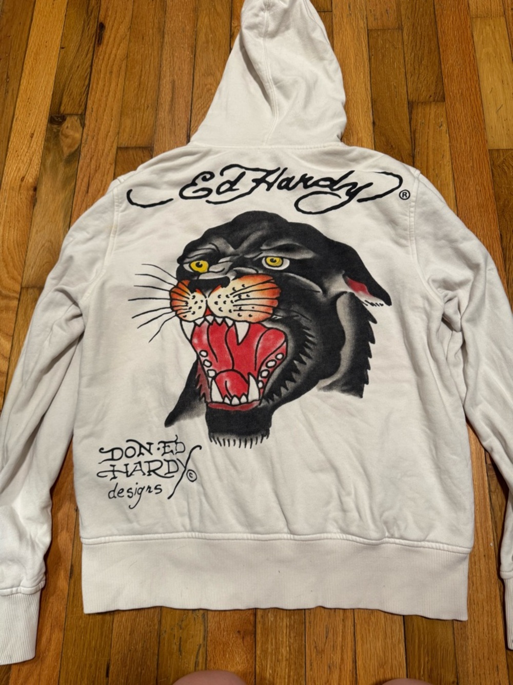 Y2K Vintage Rare Ed Hardy Full Zip White Hoodie Black Panther Size Mediem Fits M